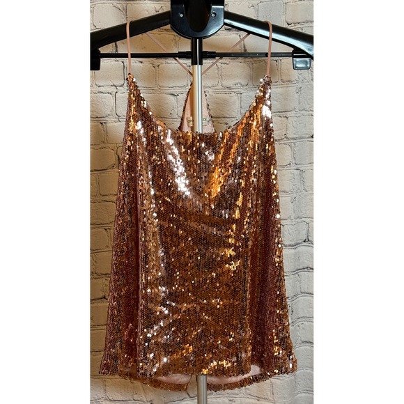 Anna-Kaci Tops - Anna-Kaci Rose Gold Sequin Cami Top Sparkle & Shine Racerback‎ Tank XL